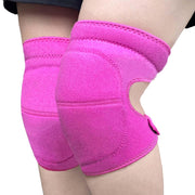 JYBTAA front view of pink knee pads showing pair and straps, easy wear benefit