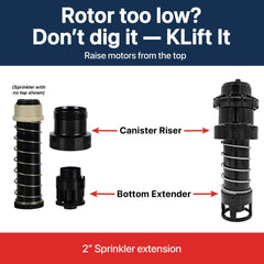 K-IT KLIFT-IT installed on Rain Bird rotor demonstrating improved spray clearance