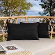 K KEVIN TEXTILE front view of two black 12x20 lumbar covers showing design and fit