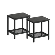 KAAPSAM front view of both black side tables showing slim profile and storage