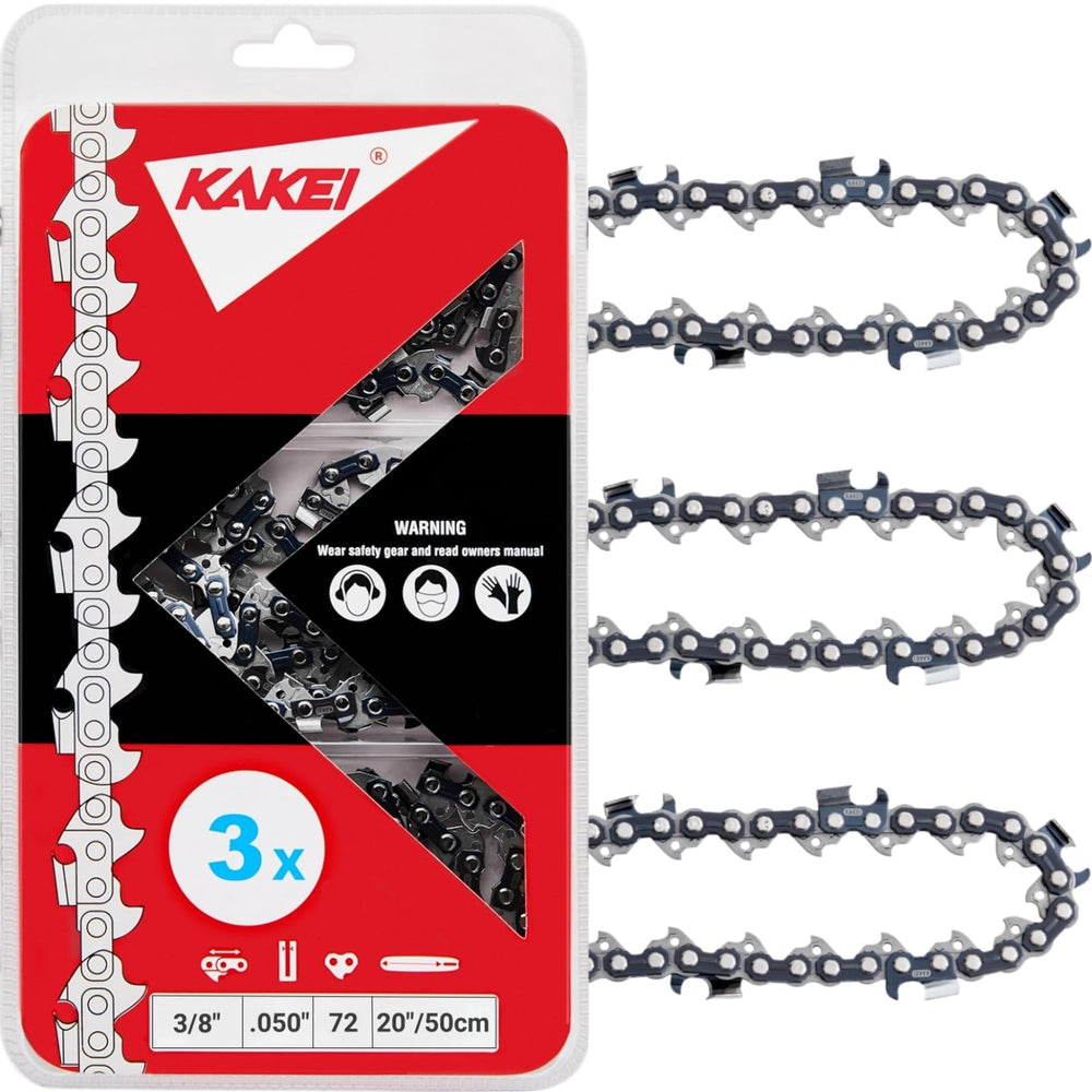 KAKEI front packaging showing three 20-inch chains and specs for quick identification