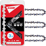 KAKEI front view of 3-pack chains showing packaging and specs, ready for replacement