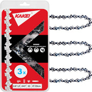 KAKEI front packaging showing three 8-inch chains and model fit list, clear product ID