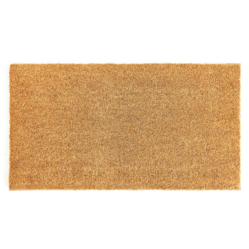 KANKUN front view of the plain coco coir welcome mat showing natural fibers and shape benefit: clear curb appeal