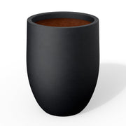 Kante front view of black curved concrete planter showing modern silhouette and stability