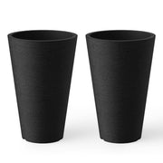 Kante front view of two black tall planters showing modern silhouette and curb appeal