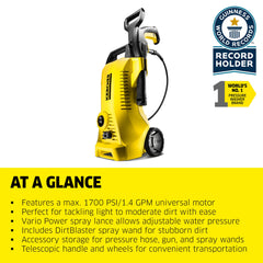 Kärcher K2 high-pressure hose and onboard hook for tidy storage and reach
