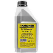 Karcher front label of 1 L synthetic 15W-40 bottle showing product identity and benefit