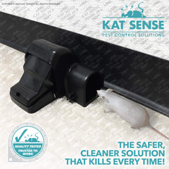 Kat Sense trap set along a baseboard indoors demonstrating discreet placement and effectiveness