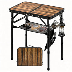 Kcmploro front view showing folded and open table, easy transport benefit