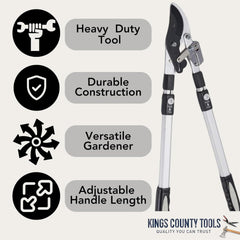 Kings County Tools cutting jaw close-up showing 2-inch capacity for precise green-wood cuts