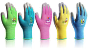 KDK front view of five colorful glove pairs showing variety and convenience