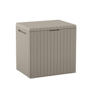 Keter City front view showing compact storage and stylish wood-look exterior