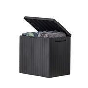 Keter City front view showing compact storage and tidy outdoor appearance