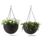Keter graphite hanging planter front view showing durable woven-look finish and curb appeal