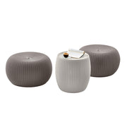Keter front view of Urban Knit Cozy set highlighting neutral tones and shape benefit: compact seating