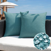 K KEVIN TEXTILE front view of teal 18x18 pillow covers showing clean modern look and outdoor-ready finish