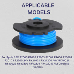 Kicofyee spool installed on Ryobi trimmer cutting grass demonstrating improved trimming speed
