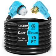 KIKIRV front view showing NEMA 14-50P and SS2-50R connectors and secure fit benefit
