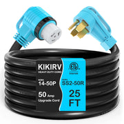 KIKIRV front view showing NEMA 14-50P to SS2-50R for secure locking connection