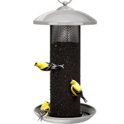 Kingsyard feeder front view hanging showing durable metal and grey finish benefit: long-lasting outdoor use