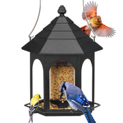 Kingsyard front view showing full feeder and hanging hook, encourages backyard bird visits