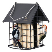 Kingsyard front view hanging feeder showing weatherproof roof and dual feeding slots for durability