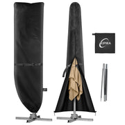 Kipiea front view of cover on cantilever umbrella showing full protection benefit