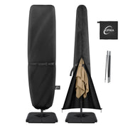 Kipiea front view of covered 13'-15' offset umbrella showing full protection benefit