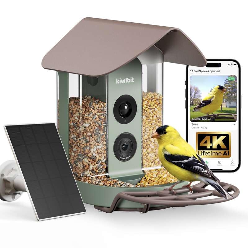 Kiwibit front view showing camera and feeder, clear 4K capture benefit