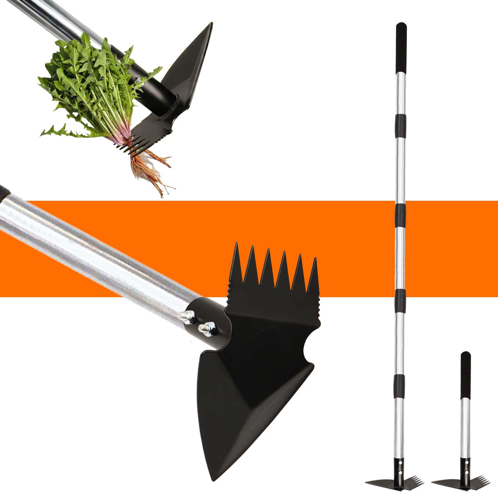 KLDOLLAR front view of 2-in-1 weed puller tool showing whole unit and benefits