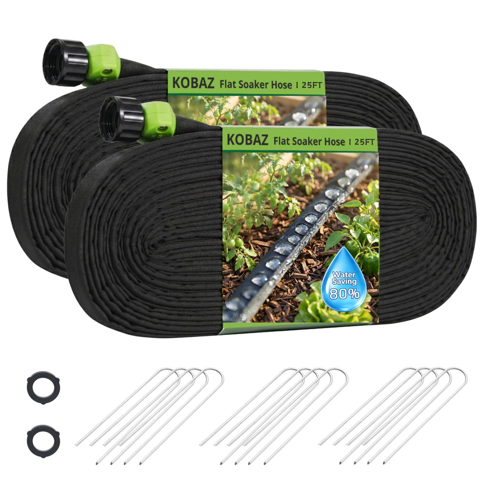 KOBAZ soaker hose front packaging showing kit contents and benefits