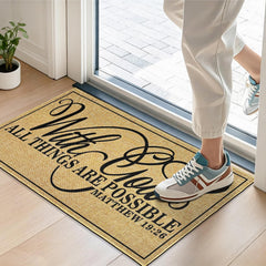kokolap mat in doorway demonstrating compact 17x30 inch footprint