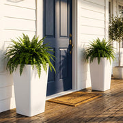 KOL front view of two white planters showing modern silhouette and curb appeal