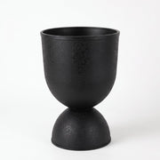 KOL black urn front view showcasing sculptural silhouette and curb appeal
