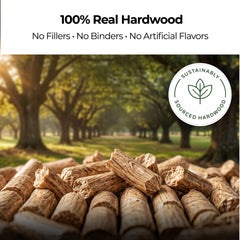Kona bag label and flavor list highlighting included hardwood choices
