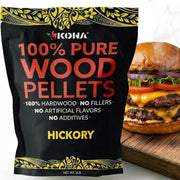 Kona 100% Hickory front packaging showing resealable bag and bold label benefit
