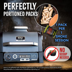 Kona pellets pouring into a Ninja hopper illustrating fast, mess-free loading