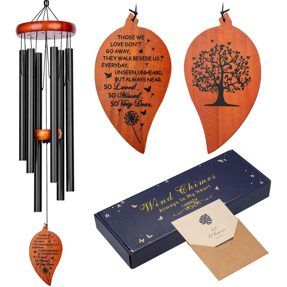 KOSSLY front view of packaged 32 inch sympathy wind chimes showing gift-ready box and chime