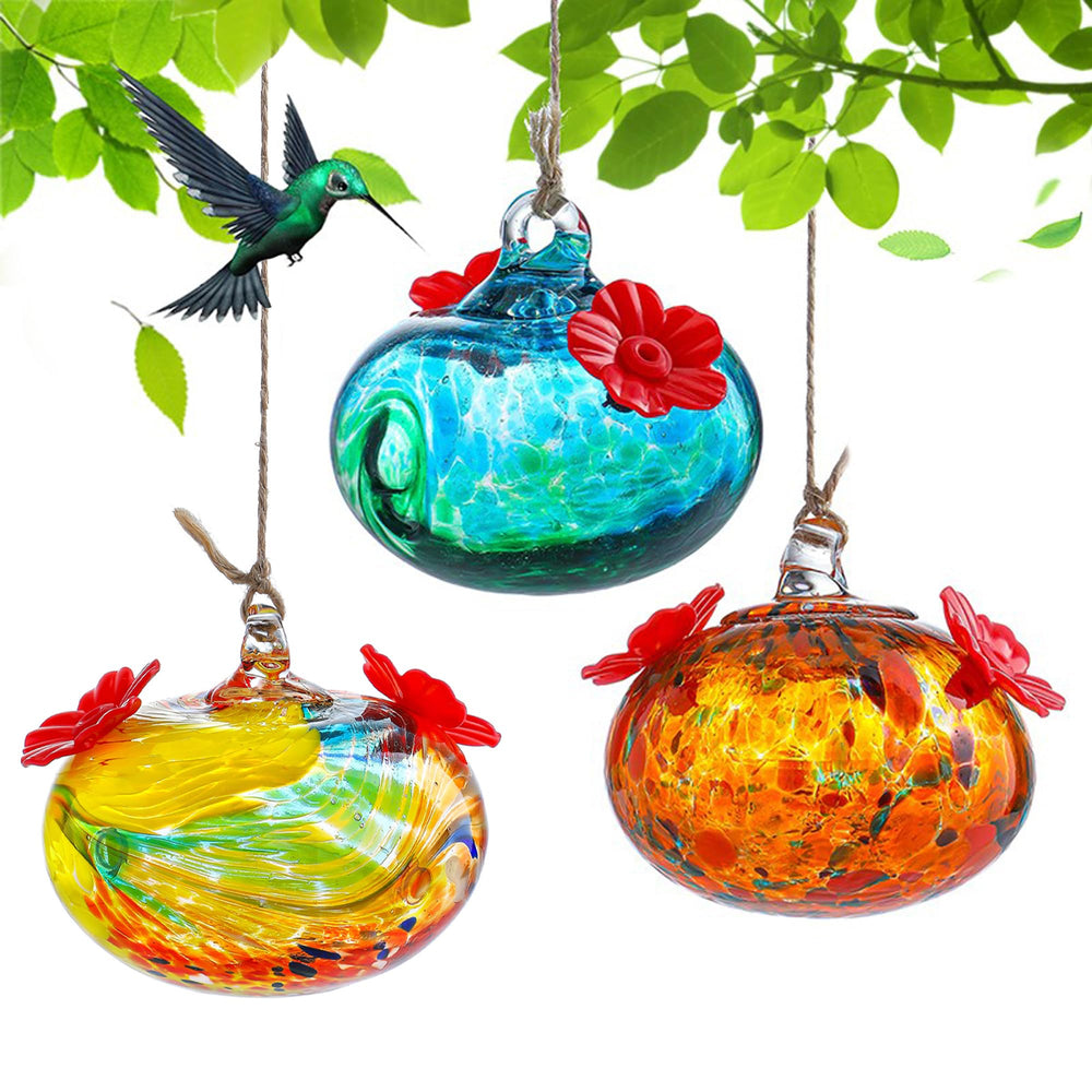KRISININE front view glass feeder showing shape and color, attracts birds