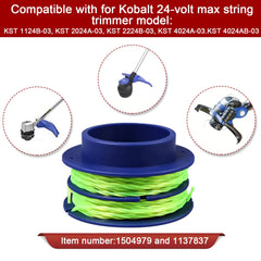 Kudoosen close-up of pre-wound 0.080" nylon line on spool, shows neat winding and ready-to-use convenience