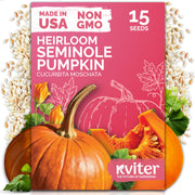 KVITER front packet showing Seminole pumpkin seeds and variety name, clear packaging benefit