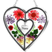 KY&BOSAM front view of heart suncatcher showing floral glass and frame for decorative light