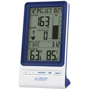 La Crosse Technology indoor display front showing rainfall and temperature readings for quick checks