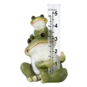 La Crosse frog rain gauge front view showing decorative polyresin and clear collector for easy reading