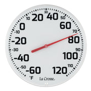 La Crosse front view showing readable white dial and benefit of quick temperature checks