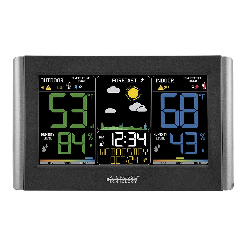 La Crosse Technology front display showing forecast icons and time for quick decisions