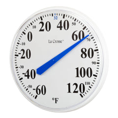 La Crosse Technology close-up of bright blue pointer and temperature markings for clear visibility