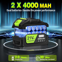 laapee two 4.0Ah batteries and fast charger for extended runtime