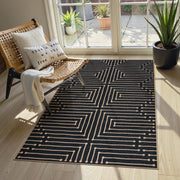 Lahome front view of 3x5 rug showing distressed geometric pattern and neutral tones